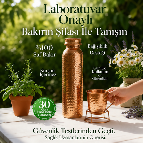 %100 saf bakır matara doğal su şişesi