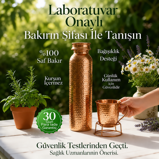 %100 saf bakır matara doğal su şişesi