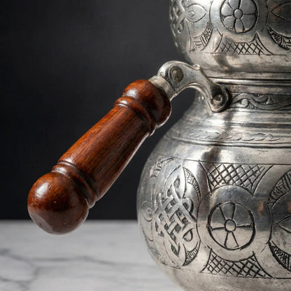 Özel İşlemeli Bakır Çaydanlık Gümüş Renk